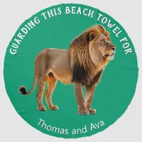 Funny Humor Wild Animal Lion Guarding Custom Name Beach Towel