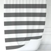 Modern Dark Gray and White Wide Stripes  Shower Curtain