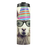 Alpaca in Glasses and Party Hat Thermal Tumbler
