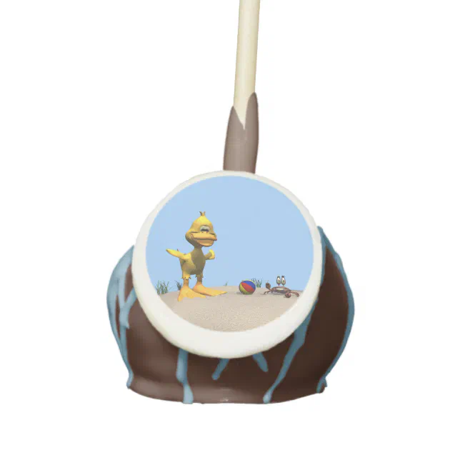 Cute Cartoon Duck and Crab on Beach Cake Pops