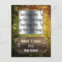 distress green camo Graduation photo Invitation