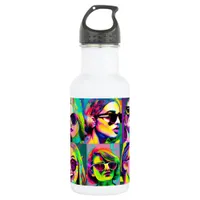 Colorful Abstract Digital Art | Women in Sunglasse Stainless Steel Water Bottle