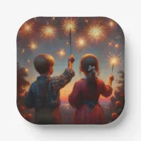 Happy Fourth Children with Sparklers Personalized Paper Plates