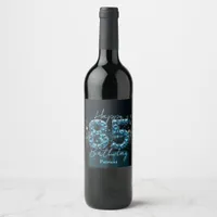 Opulent Chic Sapphire Blue and Black 85th Birthday Wine Label