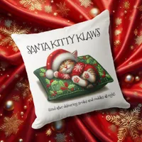 Funny Cute Dreaming Santa Kitty Klaws Throw Pillow