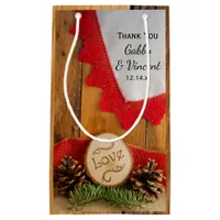 Rustic Pines and Red Lace Woods Wedding Thank You Small Gift Bag