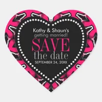 Hot Pink on Black Modern Save the Date Love Heart Sticker