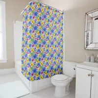 Vivid Blue Yellow Red Purple Flowers Pattern Shower Curtain