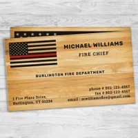 Rustic Firefighter Thin Red Line America Flag Wood Business Card