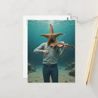 Silly Starfish Making Music Postcard