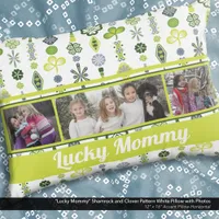 "Lucky Mommy" Shamrock Clover Pattern Photo Accent Pillow