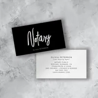 Black White Calligraphy Public Notary Business Card