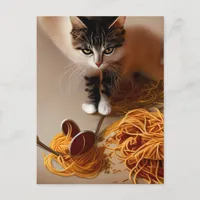 Cat Eating Spaghetti Postcard