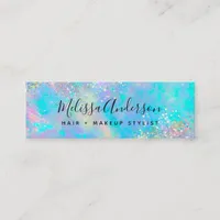 Teal Iridescent Holographic Glitter Mini Business Card