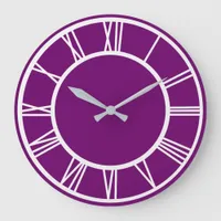 White Roman Numeral Pattern Border Purple Round Large Clock