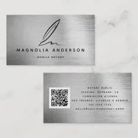 Mobile Notary Silver Foil Quill QR Code Business Card