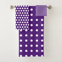 Royal Purple and White Polka Dots Bath Towel Set