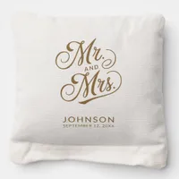  Mr Mrs Bride Groom Elegant Modern Wedding Photo Cornhole Bags