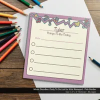 Music Doodles: Daily To Do List for Kids Notepad