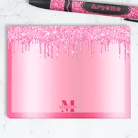 Monogram Hot Pink Dripping Glitter Metallic Post-it Notes