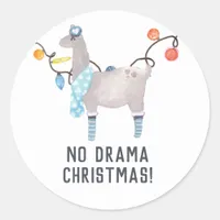 Llama themed Christmas Classic Round Sticker