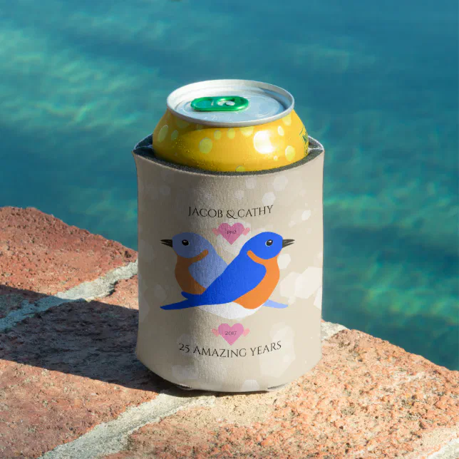 Bluebirds Lovebirds Any Year Wedding Anniversary Can Cooler