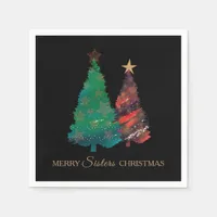 Cute Sparkly Watercolor Christmas Tree Paper Napki Napkins