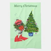 Cute White Christmas Duck Wearing a Wreath Kitchen Towel