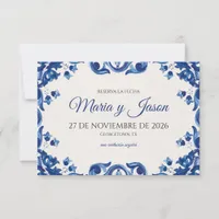 Blue Floral Elegant Fiesta Spanish Wedding Save The Date