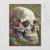 Skull and Flowers Postcard in Grass