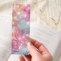 Sparkling Pink Blue Galaxy Stars Personalized Bookmarks