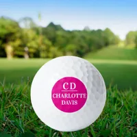 Hot pink white monogram name golf balls