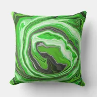 Lime Green and Black Marble like Swirls Fluid Art  Outdoor Pillow