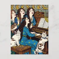 Hanukah women and cats sing around the piano postcard