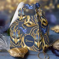 Masquerade Quinceanera Pattern Blue Gold ID1031 Favor Boxes