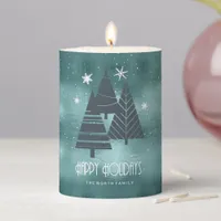 Christmas Trees and Snowflakes Teal ID863  Pillar Candle