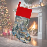 Christmas in a mountain village, polar lights  christmas stocking