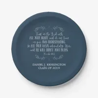 Christian Graduation Bible Verse Typography Blue Paper Plates