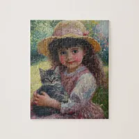 The Adorable Little Girl and Her Cat Jigsaw Puzzle