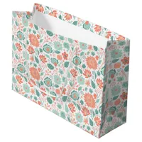 Minimalist Coral and Green Abstract Flowers Large Gift Bag