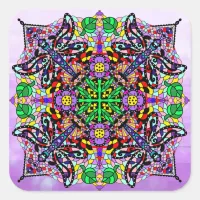 Dragonfly and Flower Mandala Colorful  Square Sticker