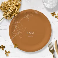 Thin Line Wedding Floral Ochre ID919  Paper Plates