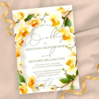 Elegant Wreath of Delicate Yellow Flowers Wedding Invitation