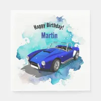 Classic Retro Blue Sports Car Birthday Adventure Napkins