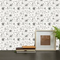 Sketched Floral Outline Pattern Gray/Wht ID939 Wallpaper