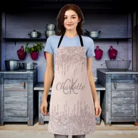 Rose gold glitter drips girly monogram name apron