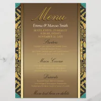 Tribal Batik Style Gold Black Teal Wedding Menu