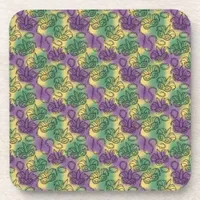 Mardi Gras Masks and Beads Doodle Art Style Beverage Coaster