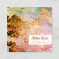 * Exciting Abstract Watercolor Gold Blue Pink Square Business Card
