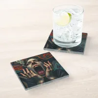 Tormented Woman Haunting Scream Glass Coaster